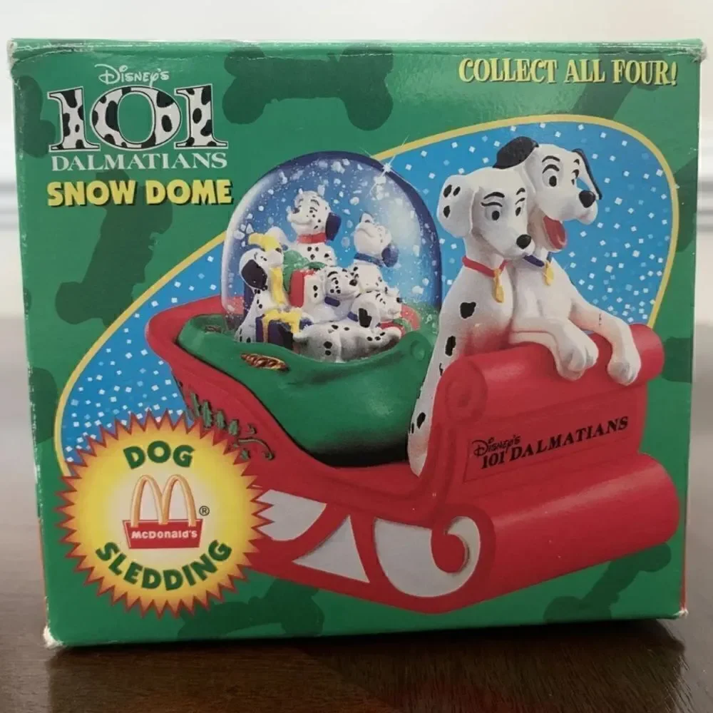 Vintage 1996 McDonalds Disney 101 Dalmatians Sledding Snow Dome  Globe With Box